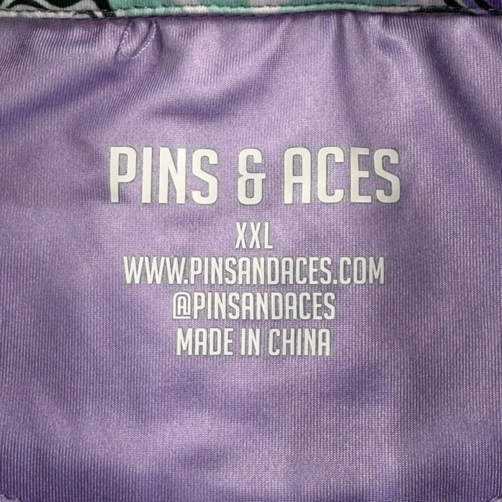 Pins & Aces Golf Polo Shirt Mens XXL Floral Purple Teal Performance Short Sleeve